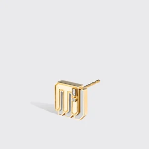 WHITE MOTHER OF PEARL YELLOW GOLD MINI LETTER MONO STUD>Boochier Best