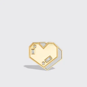 WHITE MOTHER OF PEARL YELLOW GOLD HEART STUDS>Boochier Online