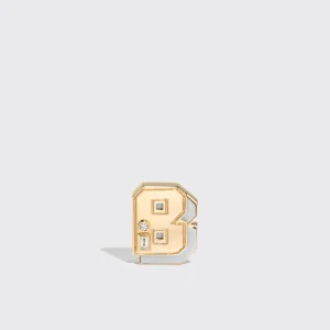 WHITE MOTHER OF PEARL YELLOW GOLD MINI LETTER MONO STUD>Boochier Best