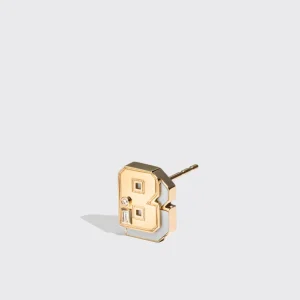 WHITE MOTHER OF PEARL YELLOW GOLD MINI LETTER MONO STUD>Boochier Best