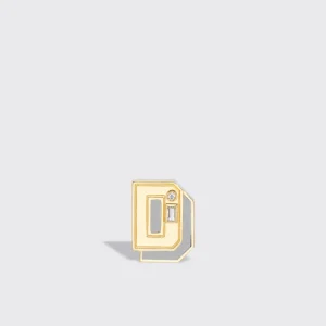WHITE MOTHER OF PEARL YELLOW GOLD MINI LETTER MONO STUD>Boochier Best