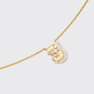 WHITE MOTHER OF PEARL YELLOW GOLD MINI LETTER NECKLACE>Boochier Discount