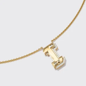 WHITE MOTHER OF PEARL YELLOW GOLD LETTER NECKLACE>Boochier Hot