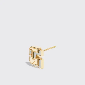 WHITE MOTHER OF PEARL YELLOW GOLD MINI LETTER MONO STUD>Boochier Best