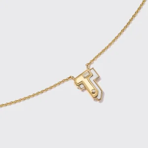 WHITE MOTHER OF PEARL YELLOW GOLD MINI LETTER NECKLACE>Boochier Discount