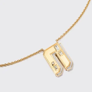 WHITE MOTHER OF PEARL YELLOW GOLD LETTER NECKLACE>Boochier Hot