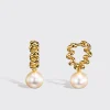 WHITE PEARL YELLOW GOLD BEACHING DROP HUGGIE EARRINGS>Boochier Sale