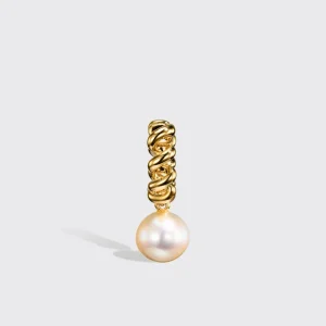 WHITE PEARL YELLOW GOLD BEACHING DROP HUGGIE EARRINGS>Boochier Sale