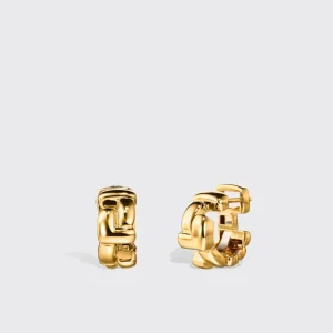 YELLOW GOLD ARCADE DOUBLE ETERNITY LOCK EARRING HUGGIES>Boochier Online