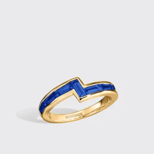 YELLOW GOLD BLUE SAPPHIRE ARCADE STACKABLE RING>Boochier Online