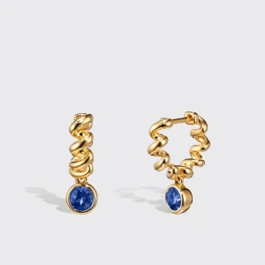 YELLOW GOLD BLUE SAPPHIRE SLINKEE DROPS EARRINGS>Boochier Fashion