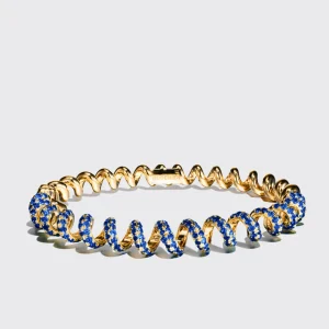 YELLOW GOLD BLUE SAPPHIRE SLINKEE BANGLE>Boochier Hot