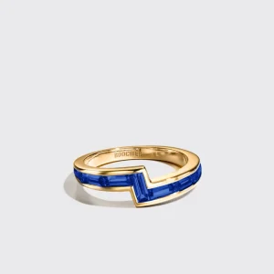 YELLOW GOLD BLUE SAPPHIRE ARCADE STACKABLE RING>Boochier Online