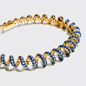 YELLOW GOLD BLUE SAPPHIRE SLINKEE BANGLE>Boochier Hot