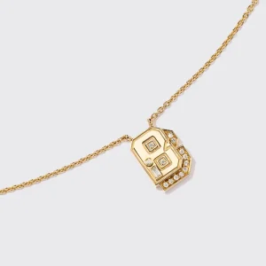 YELLOW GOLD DIAMOND MINI LETTER NECKLACE>Boochier Fashion