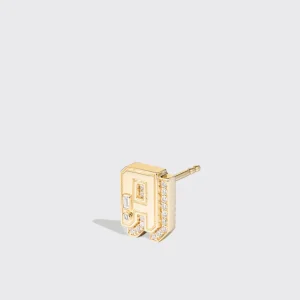 YELLOW GOLD DIAMOND MINI LETTER MONO STUD>Boochier Sale