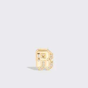 YELLOW GOLD DIAMOND MINI LETTER MONO STUD>Boochier Sale