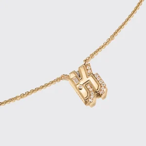 YELLOW GOLD DIAMOND MINI LETTER NECKLACE>Boochier Fashion