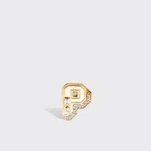 YELLOW GOLD DIAMOND MINI LETTER MONO STUD>Boochier Sale