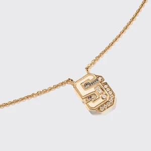 YELLOW GOLD DIAMOND MINI LETTER NECKLACE>Boochier Fashion