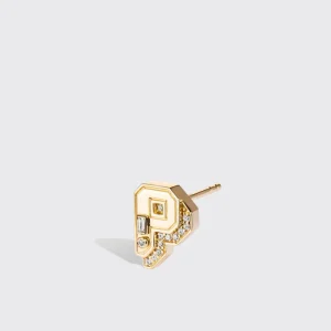 YELLOW GOLD DIAMOND MINI LETTER MONO STUD>Boochier Sale