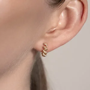 YELLOW GOLD DIAMOND SLINKEE HUGGIE EARRINGS>Boochier New