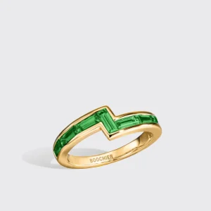 YELLOW GOLD EMERALD ARCADE STACKABLE RING>Boochier New