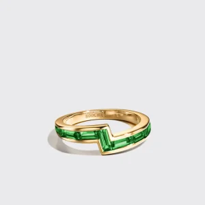 YELLOW GOLD EMERALD ARCADE STACKABLE RING>Boochier New