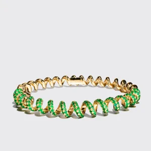 YELLOW GOLD EMERALD SLINKEE BANGLE>Boochier Discount