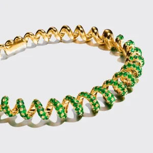 YELLOW GOLD EMERALD SLINKEE BANGLE>Boochier Discount