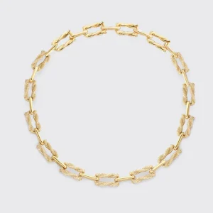 YELLOW GOLD FULL DIAMOND LARGE TIES LINKS NECKLACE>Boochier Best