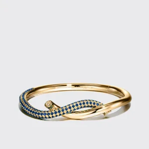 YELLOW GOLD HALF BLUE SAPPHIRE TIES BANGLE>Boochier Hot