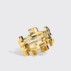 YELLOW GOLD HALF DIAMOND ARCADE RING>Boochier Online