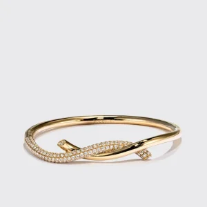 YELLOW GOLD HALF DIAMOND TIES BANGLE>Boochier New