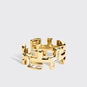 YELLOW GOLD HALF DIAMOND ARCADE RING>Boochier Online