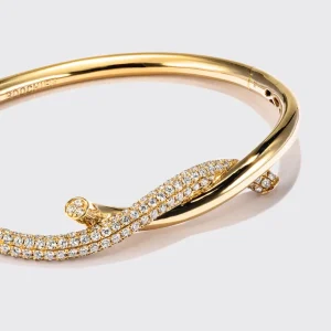 YELLOW GOLD HALF DIAMOND TIES BANGLE>Boochier New