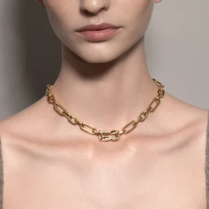 YELLOW GOLD JUMBO HALF DIAMOND TIES PENDANT CHAIN NECKLACE [DETACHABLE]>Boochier Online