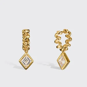 YELLOW GOLD KITE DIAMOND SLINKEE DROPS HUGGIE EARRINGS>Boochier Hot