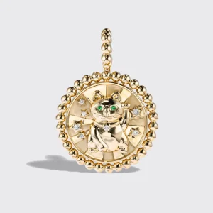 YELLOW GOLD LUCKY CAT DIAMOND CHARM>Boochier New