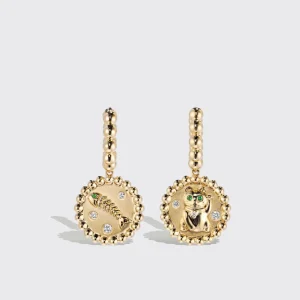 YELLOW GOLD LUCKY CAT DIAMOND EARRINGS>Boochier Outlet