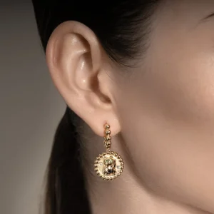 YELLOW GOLD LUCKY CAT DIAMOND EARRINGS>Boochier Outlet