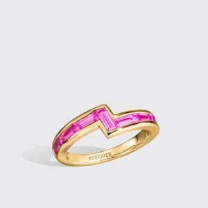 YELLOW GOLD PINK SAPPHIRE ARCADE STACKABLE RING>Boochier Online