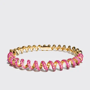 YELLOW GOLD PINK SAPPHIRE SLINKEE BANGLE>Boochier Fashion