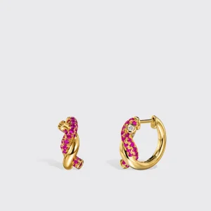 YELLOW GOLD PINK SAPPHIRE SMALL TIES EARRINGS>Boochier Best