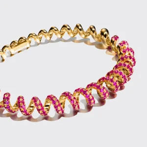 YELLOW GOLD PINK SAPPHIRE SLINKEE BANGLE>Boochier Fashion