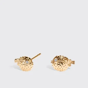 YELLOW GOLD PUFFER FISH DIAMOND EARRINGS>Boochier Sale