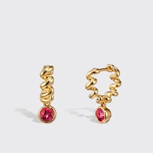 YELLOW GOLD RUBELLITE SLINKEE DROPS EARRINGS>Boochier Sale