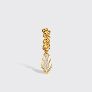 YELLOW GOLD SHIELD DIAMOND SLINKEE DROPS HUGGIE EARRINGS>Boochier Discount