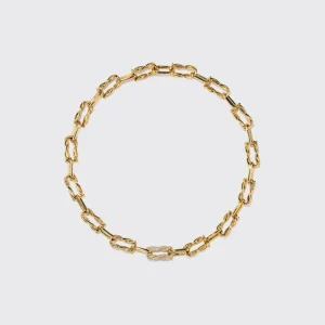 YELLOW GOLD SINGLE DIAMOND LARGE TIES LINKS NECKLACE>Boochier New