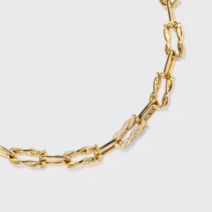 YELLOW GOLD SINGLE DIAMOND LARGE TIES LINKS NECKLACE>Boochier New